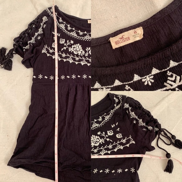 Hollister Embroidered Lace Up Sleeves Tassel Top - Picture 7 of 11